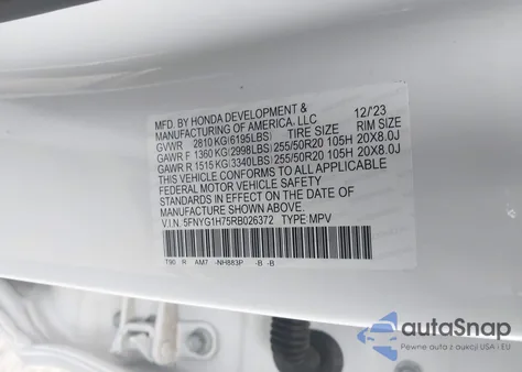 2024 Honda Pilot Touring из США, поврежденный, VIN 5FNYG1H75RB026372